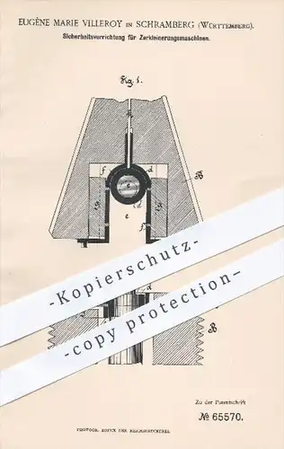 original Patent - Eugène Marie Villeroy in Schramberg , 1890 , Schutz an Zerkleinerungsmaschinen , Mühle , Mühlen !!!