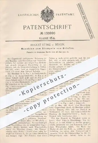 original Patent - August Lübke in Berlin , 1901 , Briefe maschinell stempeln , Stempel , Brief , Post , Briefmarken !!!