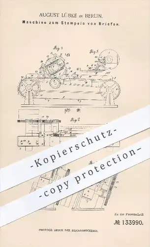 original Patent - August Lübke in Berlin , 1901 , Briefe maschinell stempeln , Stempel , Brief , Post , Briefmarken !!!