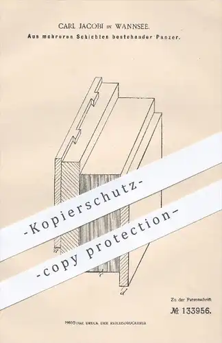original Patent - Carl Jacobi in Wannsee , 1900 , Panzer aus mehreren Schichten , Schiffe , Kriegsschiffe , Schiff !!!