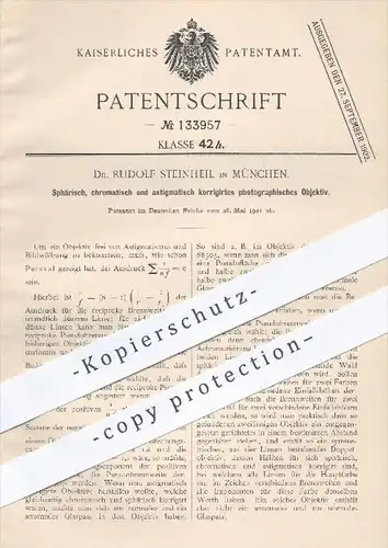 original Patent - Dr. R. Steinheil / München , 1901 , korrigiertes photograhisches Objektiv , Fotograf , Foto , Kamera