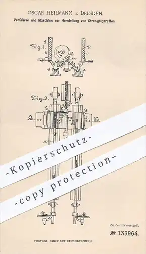 original Patent - Oscar Heilmann in Dresden , 1901 , Herstellung von Strangzigaretten , Zigaretten , Tabak , Kurzwaren !