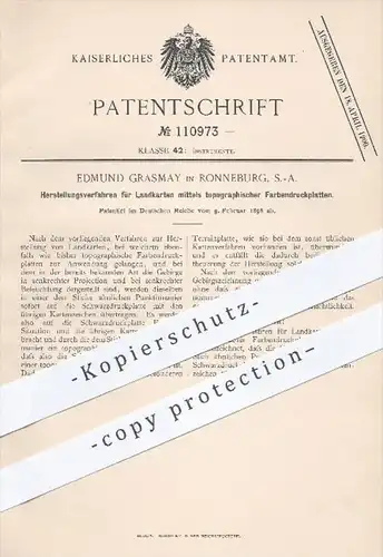 original Patent - E. Grasmay , Ronneburg , 1898 , Herstellung von Landkarten mittels topografischer Farbendruckplatten !