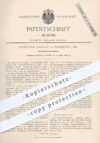 original Patent - Rudolph Siefert in Freiburg , 1889 , Streichinstrument , Musikinstrument , Musik , Saiten !!!