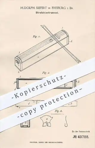 original Patent - Rudolph Siefert in Freiburg , 1889 , Streichinstrument , Musikinstrument , Musik , Saiten !!!