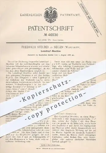 original Patent - Friedrich Steuber in Siegen , 1888 , Lederklopf - Maschine , Leder , Schuhe , Schuster , Schuhwerk !!!