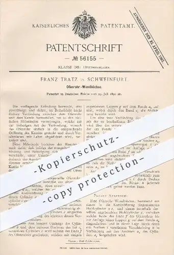 original Patent - Franz Tratz in Schweinfurt , 1890 , Ofenrohr - Wandbüchse , Ofen , Öfen , Kamin , Heizung , Feuerung !