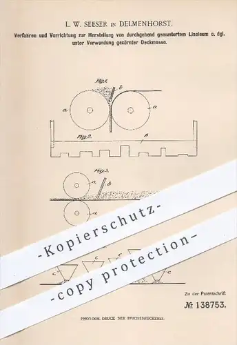 original Patent - L. W. in Delmenhorst , 1902 , Herstellung von durchgehend gemustertem Linoleum , Bodenbelag !!!