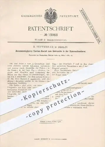 original Patent - B. Tettweiler in Berlin , 1882 , Kostüm - Gestell , Schneiderpuppe , Damenschneiderei , Schneider !!!