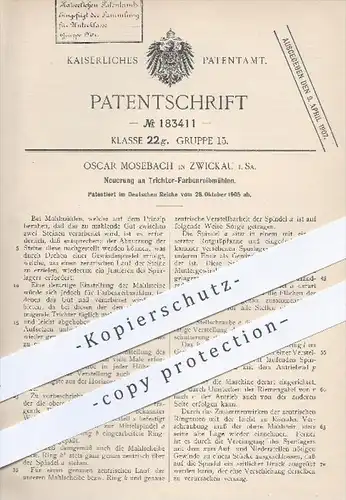 original Patent - Oscar Mosebach in Zwickau , 1905 , Trichter - Farbenreibmühlen , Mühlen , Mühle , Müllerei , Mahlstein