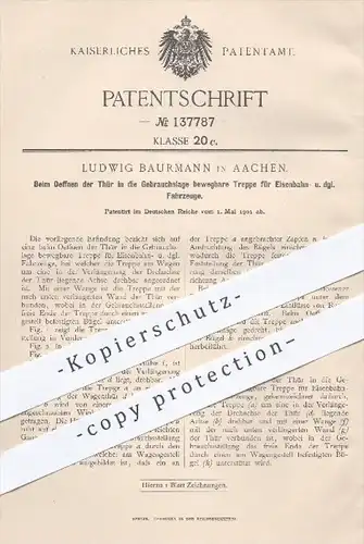 original Patent - Ludwig Baurmann in Aachen , 1901 , bewegbare Treppe für Eisenbahn - Fahrzeuge , Eisenbahnen !!!