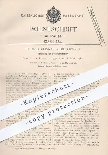 original Patent - Richard Weinmar in Freiburg , 1901 , Schaltung für Gesprächszähler , Strom , Relais , Zähler !!