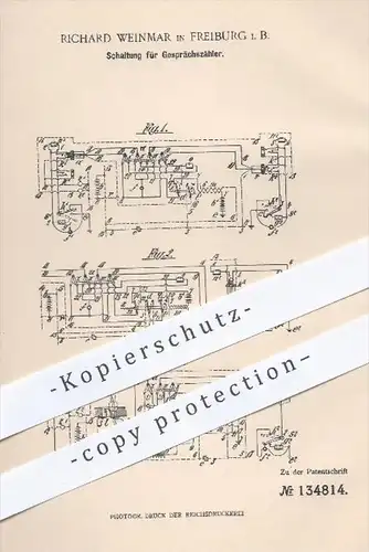 original Patent - Richard Weinmar in Freiburg , 1901 , Schaltung für Gesprächszähler , Strom , Relais , Zähler !!