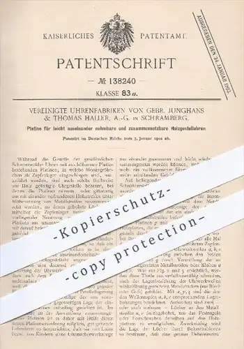 original Patent - Vereinigte Uhrenfabriken Gebr. Junghans & Th. Haller AG , Schramberg , 1902 , Platine für Uhren , Uhr