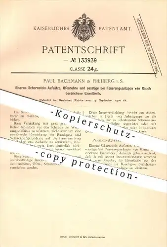 original Patent - Paul Bachmann in Freiberg , 1900 , Eiserne Schornstein - Aufsätze , Ofenrohre / Heizung , Ofen , Öfen