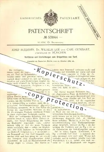 original Patent - J. Ruederer , Dr. W. Loé , C, Gumbart / München , Brikettieren von Torf , Brikett , Brenstoffe , Kohle