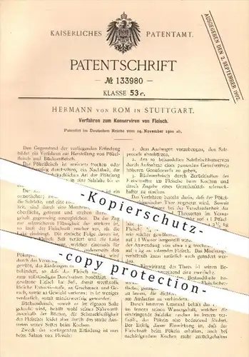 original Patent - Hermann von Rom , Stuttgart , 1900 , Konservieren von Fleisch , Pökelfleisch , Fleischer , Fleischerei