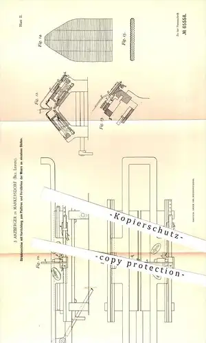 original Patent - J. Arzberger , Markersdorf / Leipzig , 1892 , Strickmaschine zum Plattieren u. Verstärken der Ware !