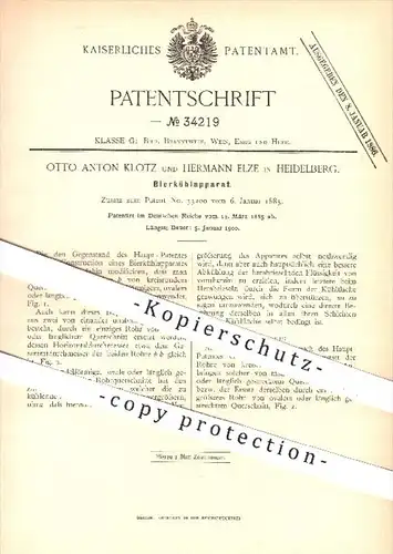 original Patent - O. A. Klotz , H. Elze / Heidelberg  1885 , Bierkühlapparat , Bier , Bierkühler , Kühlung , Gastronomie