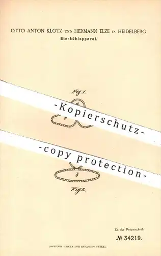 original Patent - O. A. Klotz , H. Elze / Heidelberg  1885 , Bierkühlapparat , Bier , Bierkühler , Kühlung , Gastronomie