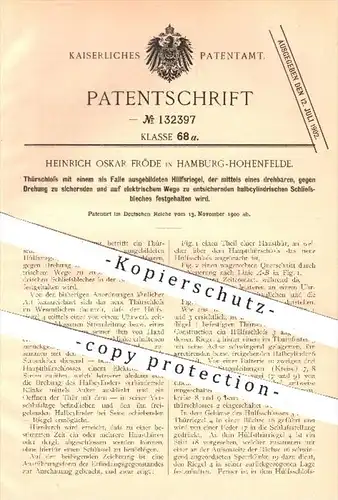 original Patent - H. O. Fröde , Hamburg - Hohenfelde , 1900 , Türschloss , Tür , Schloss , Schlosser , Riegel !!!