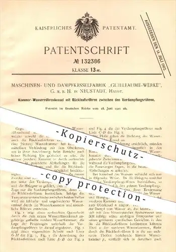 original Patent - Maschinen- u. Dampfkesselfabrik Guilleaume - Werke GmbH , Neustadt 1901 , Kammer - Wasserröhrenkessel
