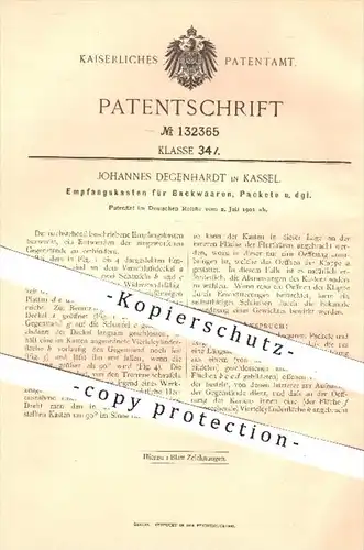 original Patent - Johannes Degenhardt in Kassel , 1901 , Empfangskasten für Backwaren , Pakete , Briefe , Briefkasten