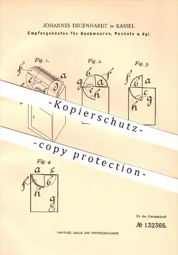 original Patent - Johannes Degenhardt in Kassel , 1901 , Empfangskasten für Backwaren , Pakete , Briefe , Briefkasten