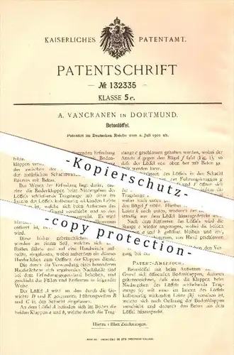 original Patent - A. Vancranen in Dortmund , 1901 , Betonlöffel , Beton , Betonieren , Maurer , Zement , Tiefbau , Winde