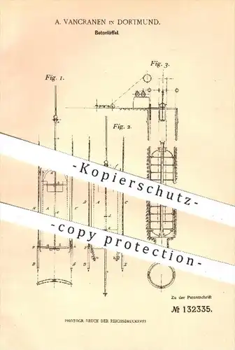 original Patent - A. Vancranen in Dortmund , 1901 , Betonlöffel , Beton , Betonieren , Maurer , Zement , Tiefbau , Winde