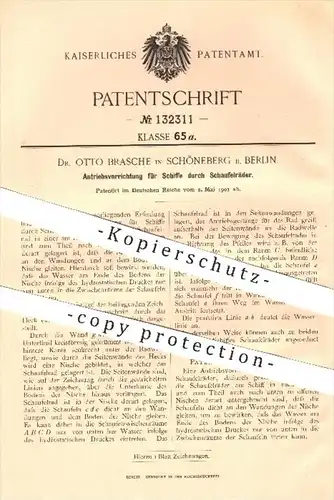 original Patent - Dr. O. Brasche , Berlin Schöneberg 1901 , Antrieb für Schiffe durch Schaufelräder , Schiff , Schiffbau