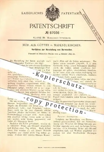 original Patent - Mor. Alb. Gütter in Markneukirchen , 1895 , Herstellung von Darmsaiten , Saiten , Musikinstrumente !!!