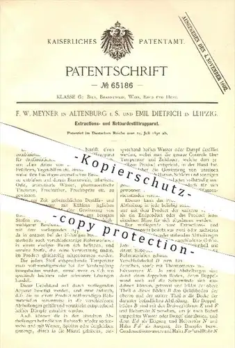 original Patent - F. W. Meyner , Altenburg / E. Dietrich , Leipzig 1891 , Extraktions- u. Retourdestillierapparat , Bier