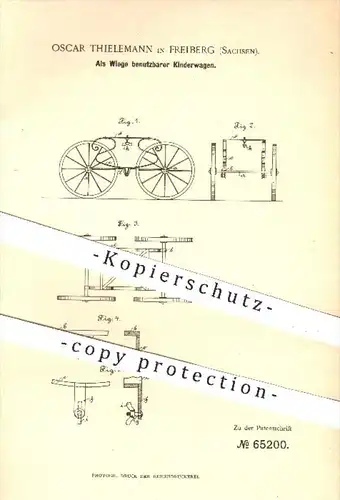 original Patent - Oscar Thielemann in Freiberg , 1892 , Als Wiege benutzbarer Kinderwagen , Kinder , Hauswirtschaft