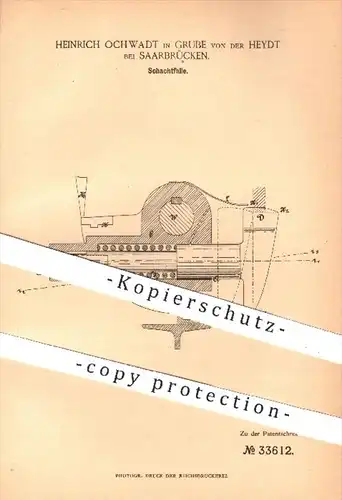 original Patent - Heinrich Ochwadt in Grube von der Heydt bei Saarbrücken , 1885 , Schacht - Falle , Bergbau !!!