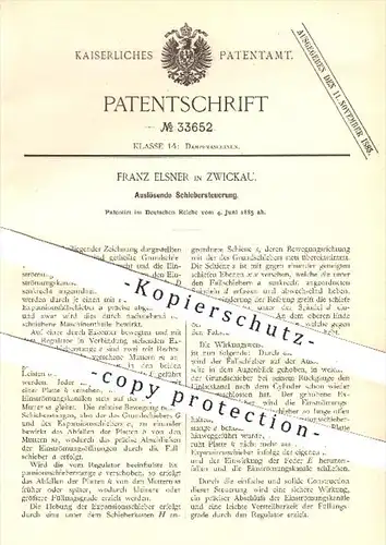 original Patent - Franz Elsner in Zwickau , 1885 , Auslösende Schieber - Steuerung , Dampfmaschinen , Motoren !!!
