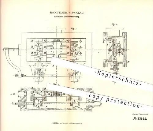 original Patent - Franz Elsner in Zwickau , 1885 , Auslösende Schieber - Steuerung , Dampfmaschinen , Motoren !!!