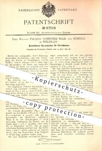 original Patent - P. E. Wild , geb. Schnell / Esslingen , 1892 , Kerzenhalter für Christbaum , Weihnachtsbaum , Kerzen !