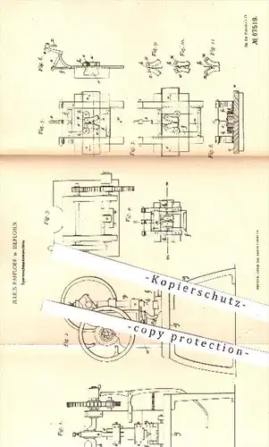 original Patent - Julius Raffloer in Iserlohn , 1892 , Sporen - Schneidemaschine , Metall , Metallbearbeitung , Spore !