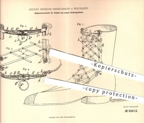 original Patent - Aug. H. Hanschmann , Wiesbaden , 1894 , Scherenverschluss für Schuhe und Kleidung , Nürnberger Schere