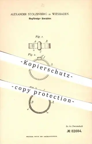 original Patent - A. Stolzenberg , Wiesbaden , 1894 , Ringförmiger Bierzähler , Bier , Gastronomie , Ausschank , Kellner