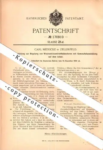 Original Patent - Carl Meinicke in Clausthal-Zellerfeld , 1904 , Wechselstrom - Feldmotor , Elektriker , Zellerfeld !!!