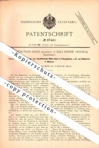 Original Patent - Per Bengtson Härje in Lilla Harrie , Örtofta , 1895 , Apparat für Zuckerfabrik , Schweden , Kävlinge !
