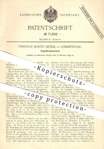 original Patent - F. M. Henkel , Crimmitschau , 1893 , Teigauftreibmaschine , Teig , Kuchen , Bäcker , Bäckerei , Backen