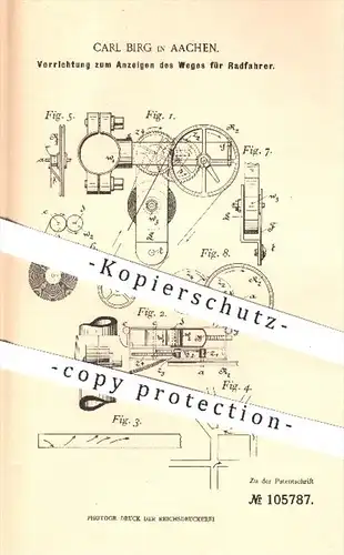 original Patent - Carl Birg in Aachen , 1898 , Anzeigen des Weges für Radfahrer , Fahrrad , Fahrräder , Navigation !!!