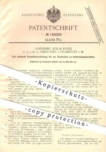 original Patent - Goehring , Eck & Koch GmbH , Oberursel  1903 , Vorschub an Sohlen - Nagelmaschine , Schuhe , Schuster