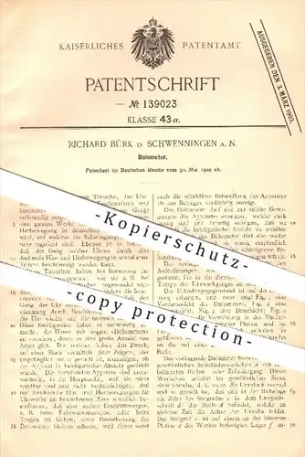 original Patent - Richard Bürk in Schwenningen , 1902 , Dolometer , Uhr , Uhren , Uhrwerk , Taschenuhr , Uhrmacher !!!