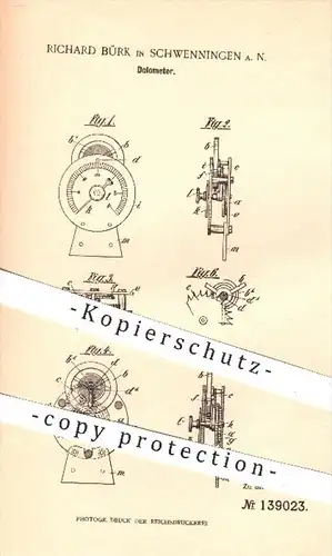 original Patent - Richard Bürk in Schwenningen , 1902 , Dolometer , Uhr , Uhren , Uhrwerk , Taschenuhr , Uhrmacher !!!