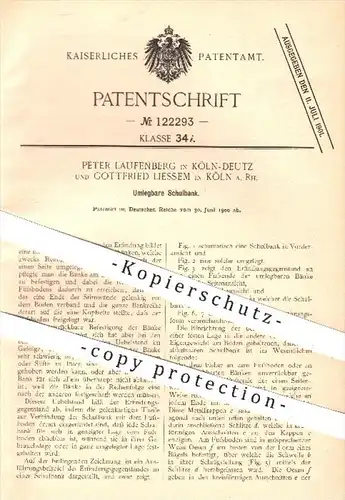 original Patent - P. Laufenberg , G. Liessem , Köln - Deutz / Rhein , 1900 , Umlegbare Schulbank , Bank , Schule , Möbel