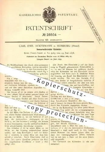 original Patent - C. E. Ackermann , Homburg , 1884 , Immerwährender Kalender , Kalendarium , Jahreskalender , Jahr !!
